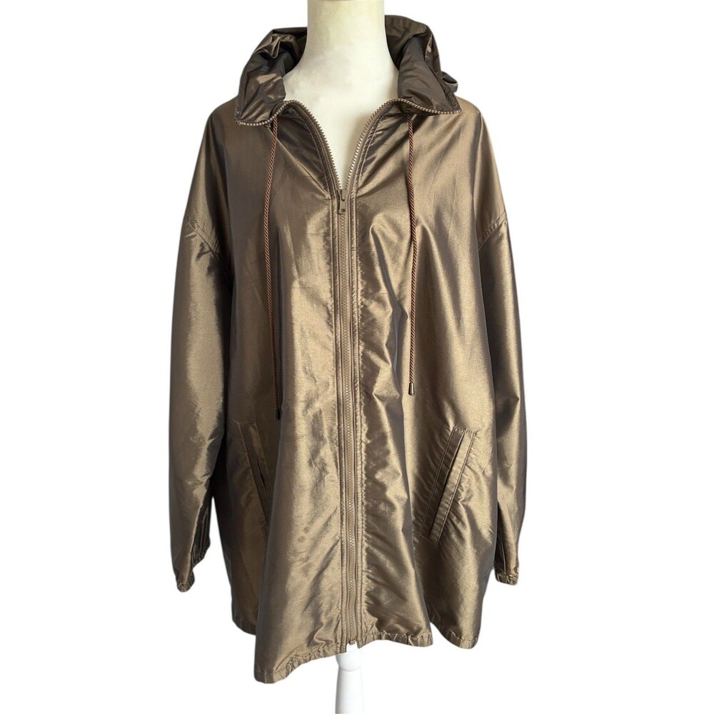 Vintage Company Ellen Tracy Windbreaker with Packable Hooded Zip Jacket Women's